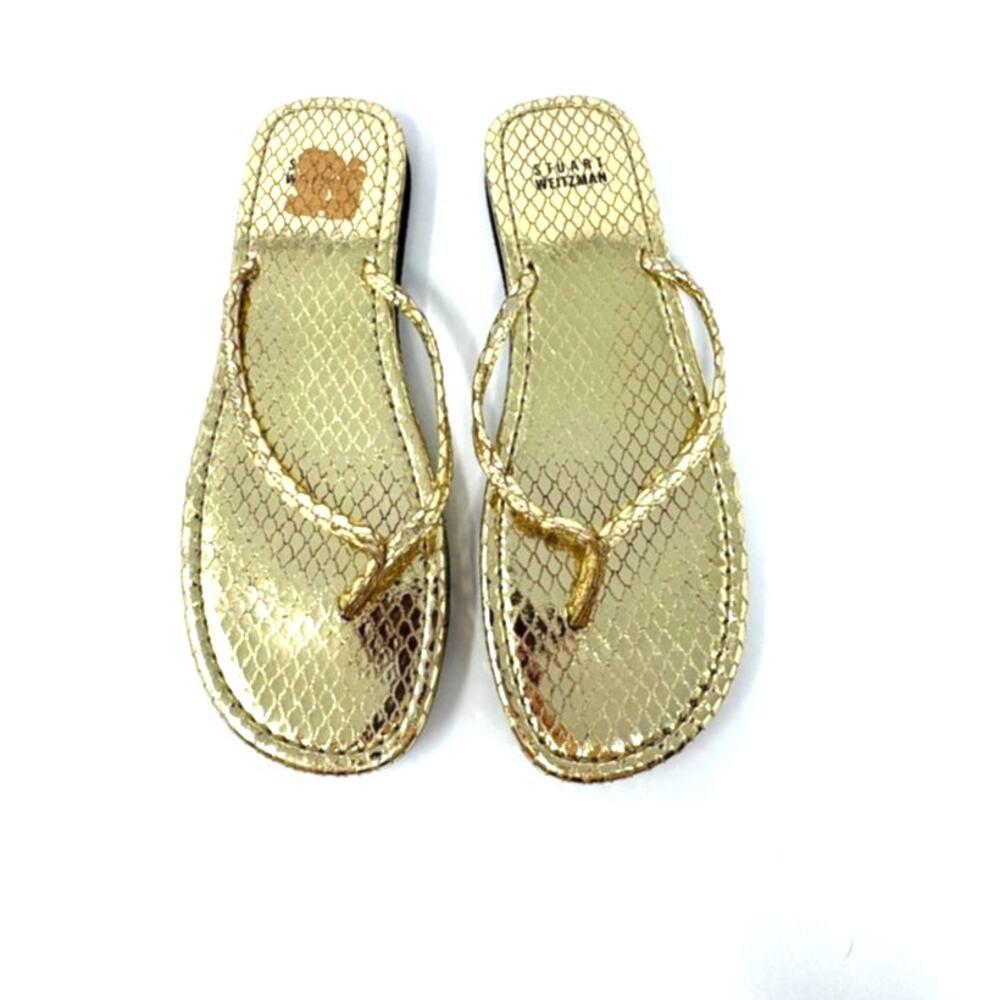 Stuart Weitzman Gold Python Textured Sandals Size 6.5 - Picture 2 of 6